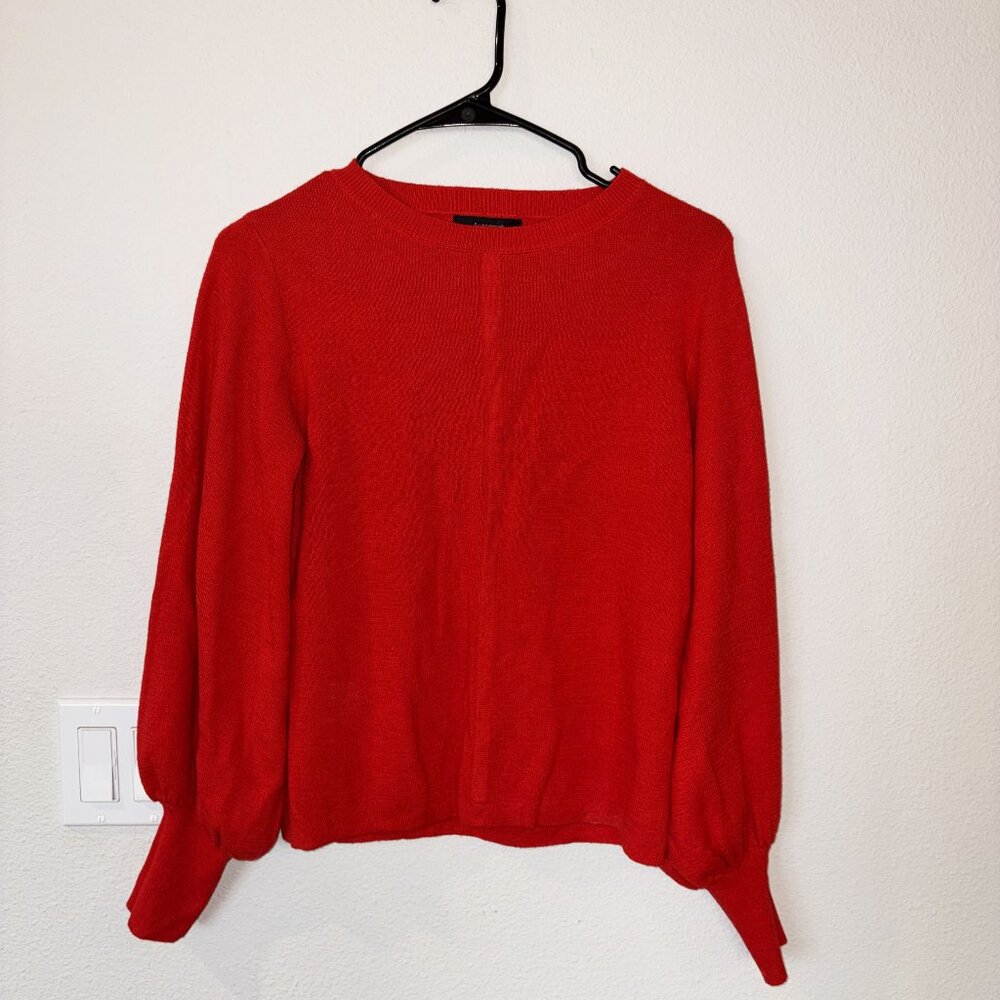 M&S Autograph Red Knit Sweater Balloon Sleeves Crewneck Size US 6 EU 38